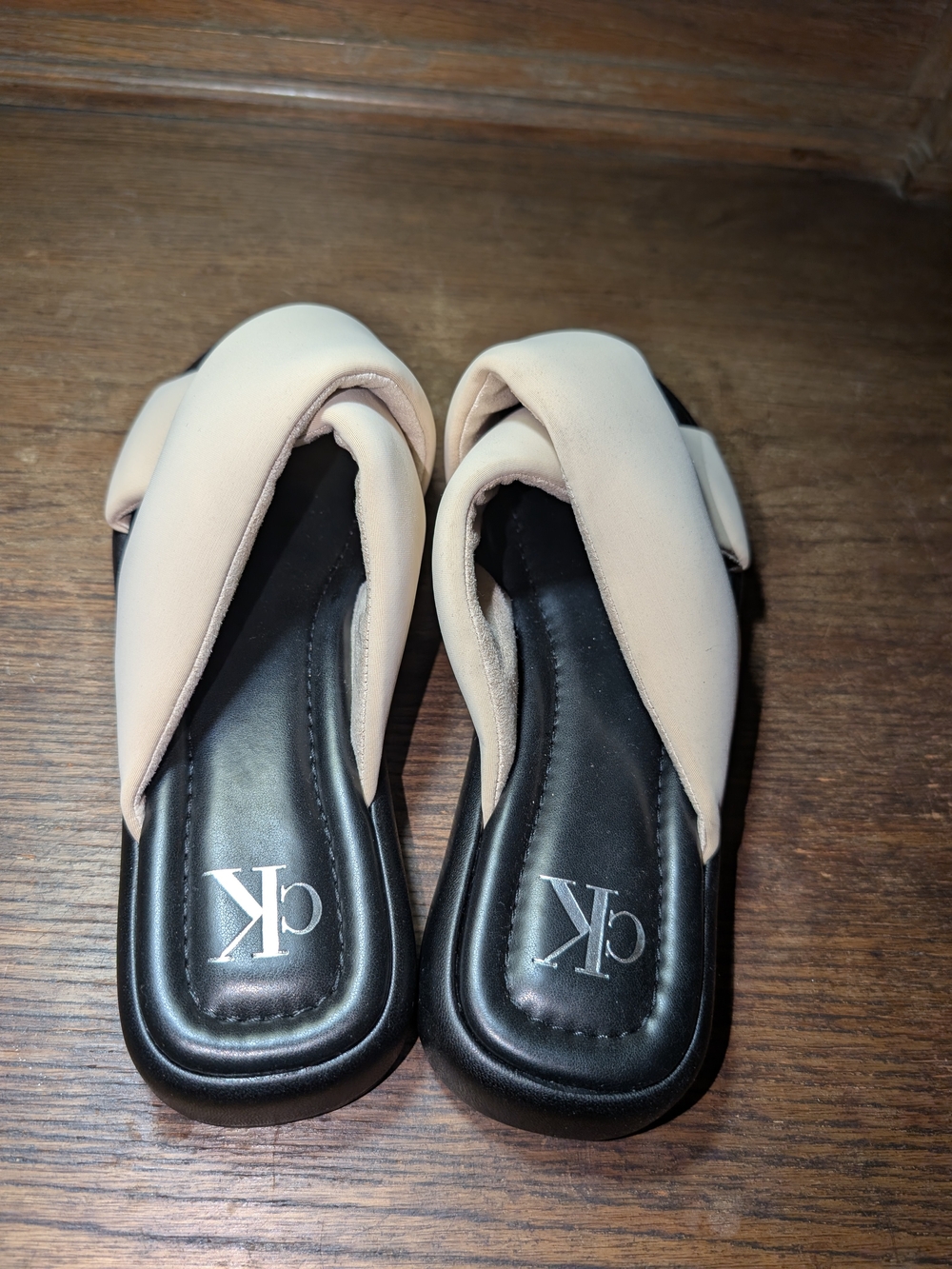 Calvin Klein Nude Twist Strap Slide Sandals